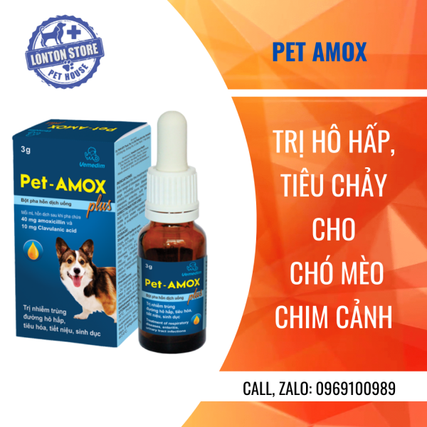 VEMEDIM Pet Amox Plus - Dung Dịch Uống Giảm Tiêu Chảy, Hô Hấp Cho Chó Mèo  3g - Lonton Store