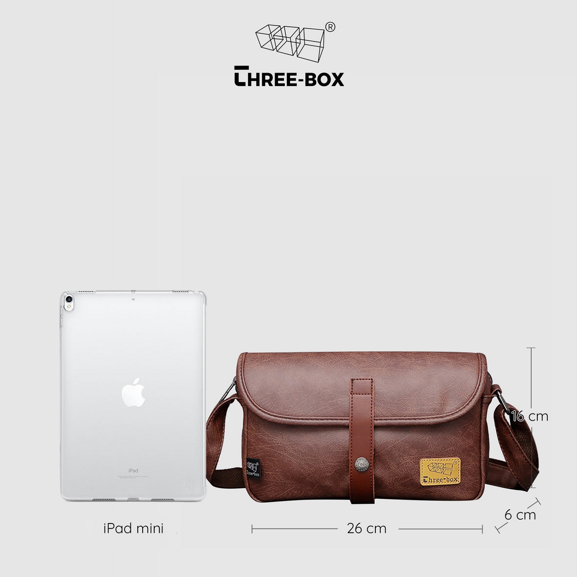 Túi da đeo chéo chính hãng Three-Box  MS6349