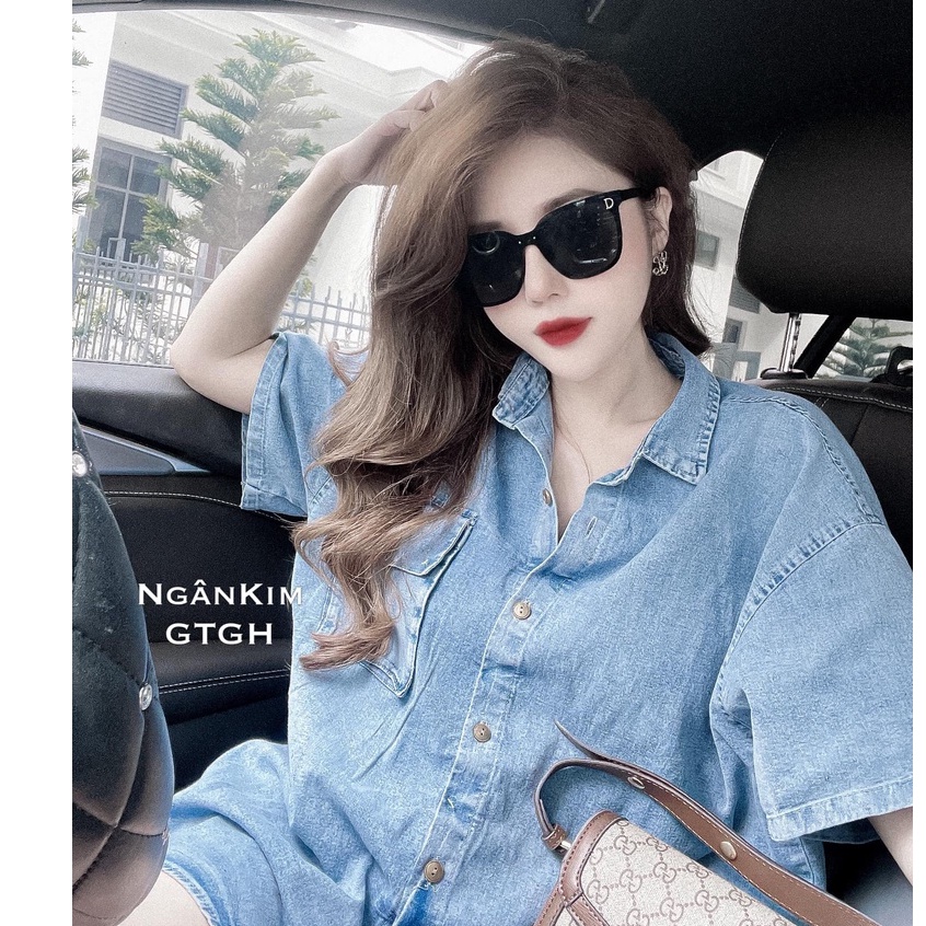 Áo sơ mi bò trơn cộc tay form rộng