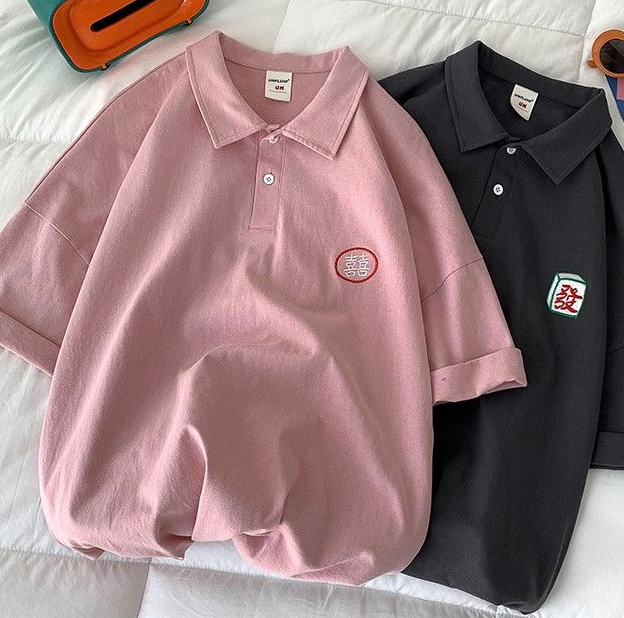 Áo Thun Polo Cổ Trụ In Hình May Mắn Siêu Cute Tay Lỡ Form Rộng Ulzzang Couple TTQ0017