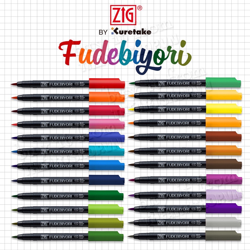 [THEARTSHOP] (Bảng màu 3) Bút cọ thư pháp màu nước Zig Fudebiyori - Kuretake Nhật Bản CBK-55