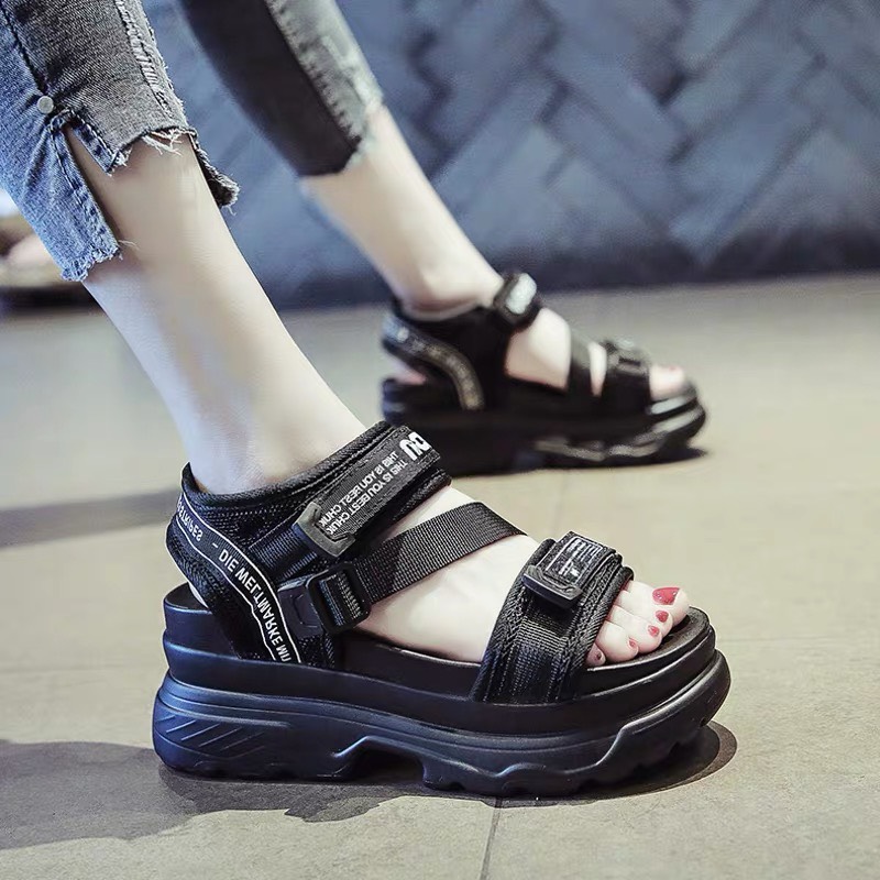 (2 MÀU) Sandal nữ thời trang Ulzang đế cao quai chữ RAWM cao cấp 2 màu Đen Trắng cực sang chảnh