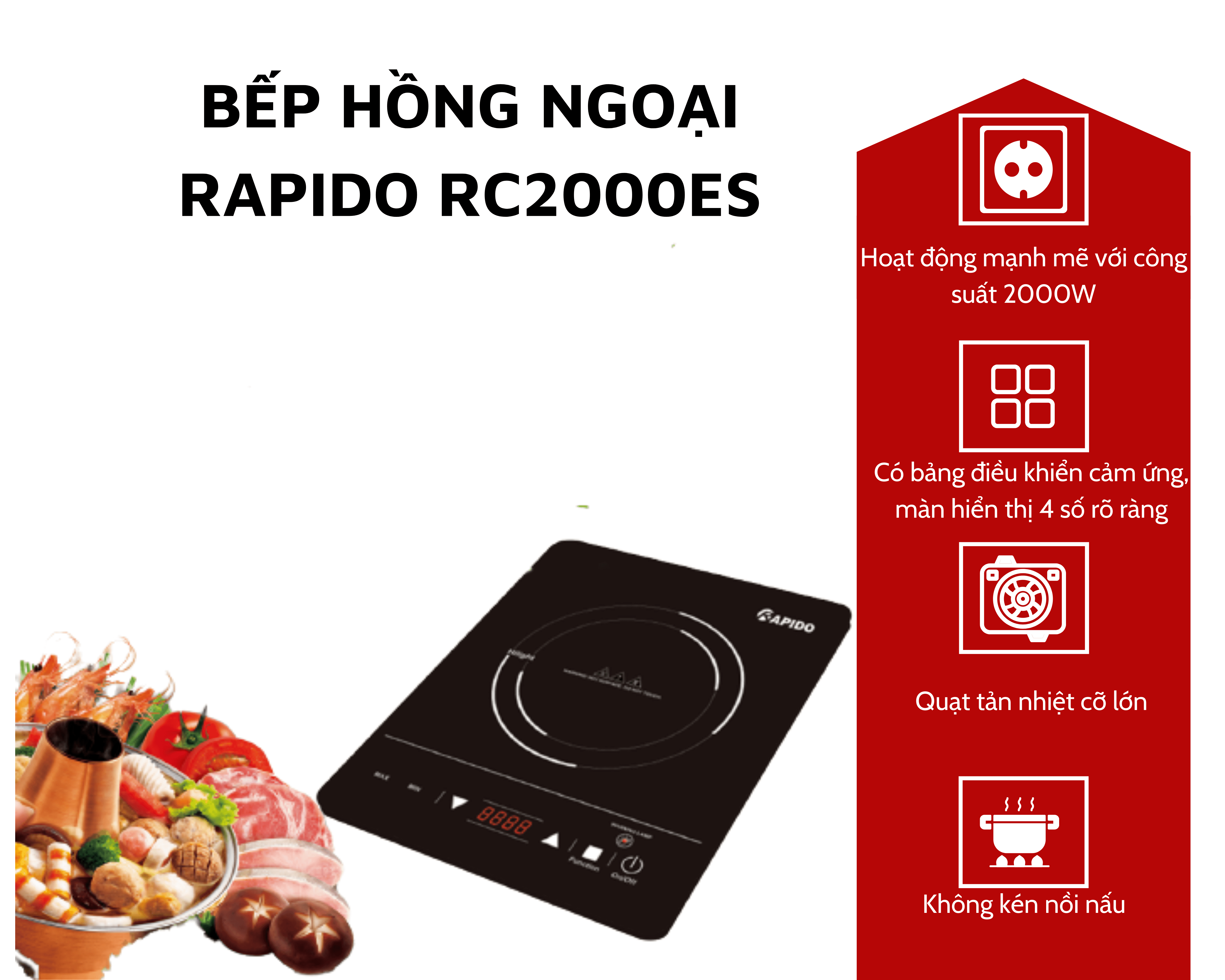 Bếp hồng ngoại Rapido bảo hành 12 tháng