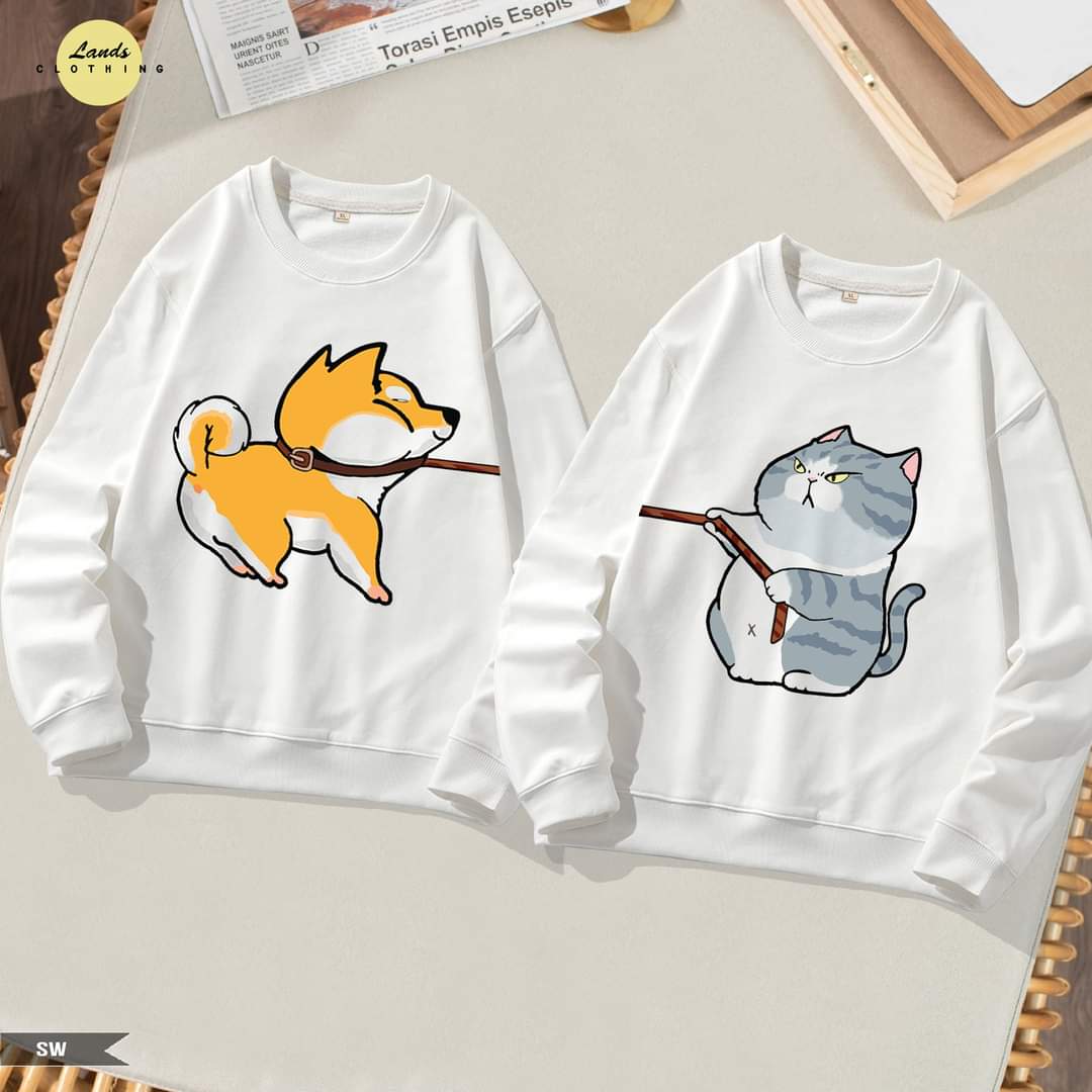 [FREESHIP] ÁO SWEATER ĐÔI IN HÌNH CHÓ MÈO CUTE