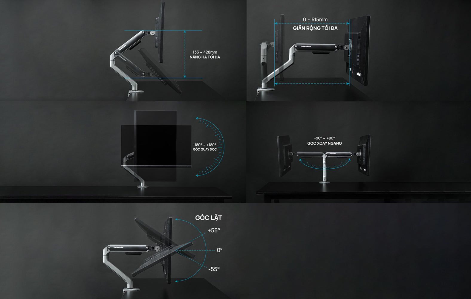 Giá đỡ màn hình đôi Human Motion T6 Pro - Dual