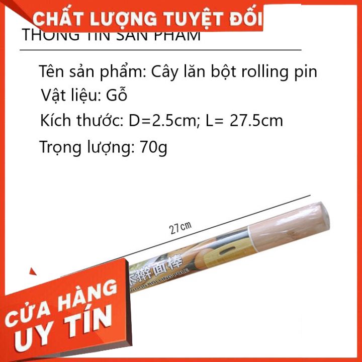 Cây lăn bột , cây cán bột bằng gỗ  dài 28cm - Rolling pin
