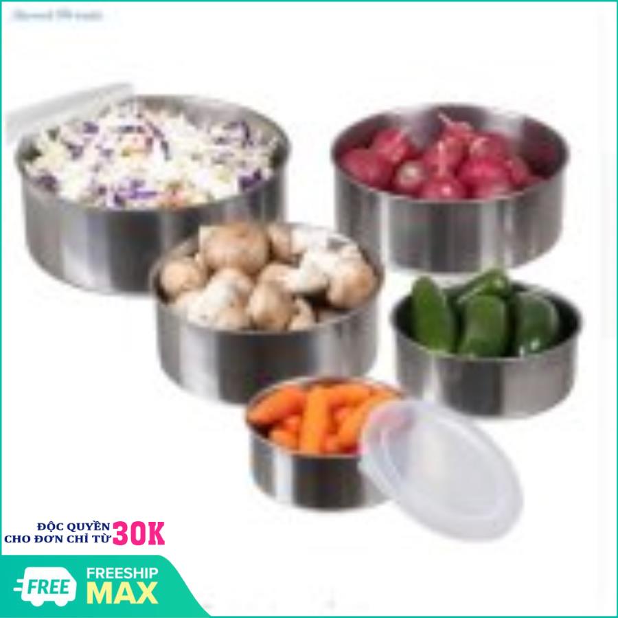 Bộ 5 Hộp Đựng Thực Phẩm Bằng Inox (Bạc) - Hộp đựng thực phẩm an toàn cho lò vi sóng tủ lạnh máy rửa bát+ Tặng đèn ngủ cảm ứng ánh sáng Vega365
