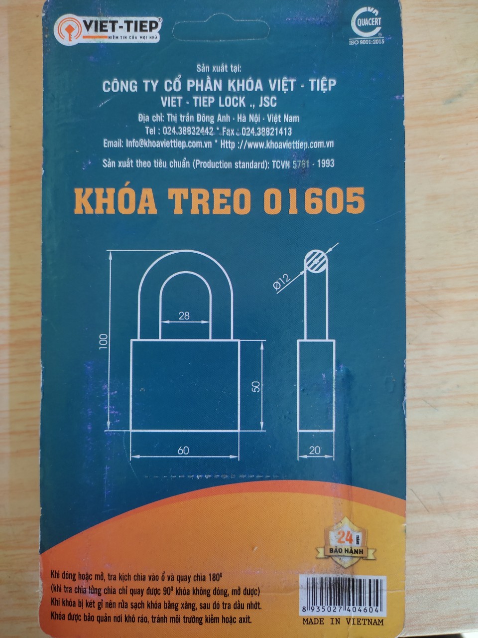 (CHÍNH HÃNG) Ổ KHÓA VIỆT TIỆP 01605