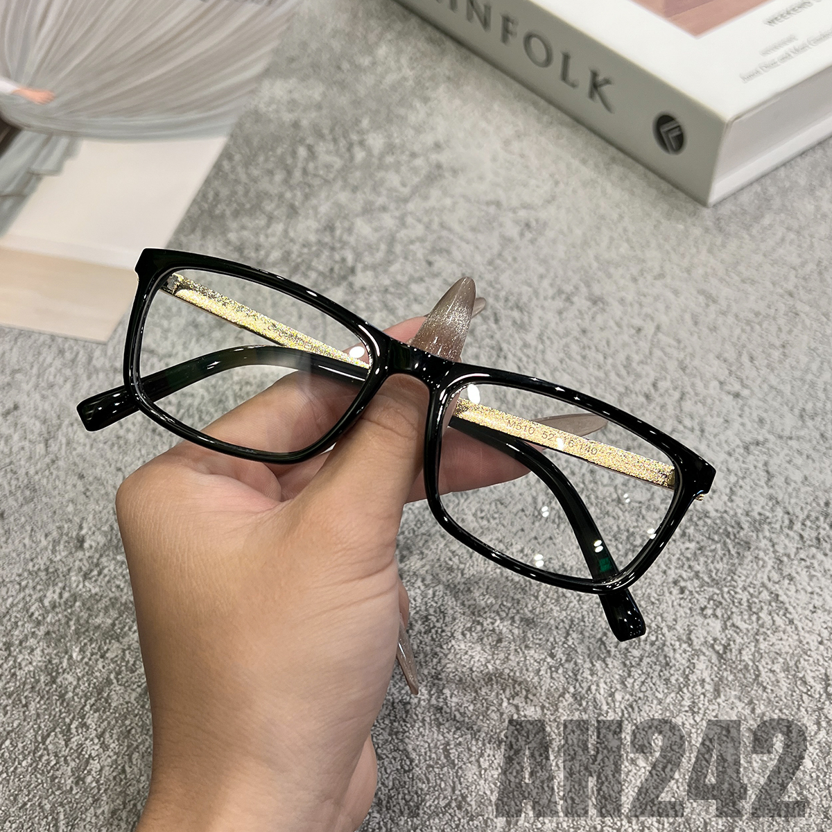 Mắt kính giả cận thời trang gọng kim loại dày form vuông unisex nam nữ AH242