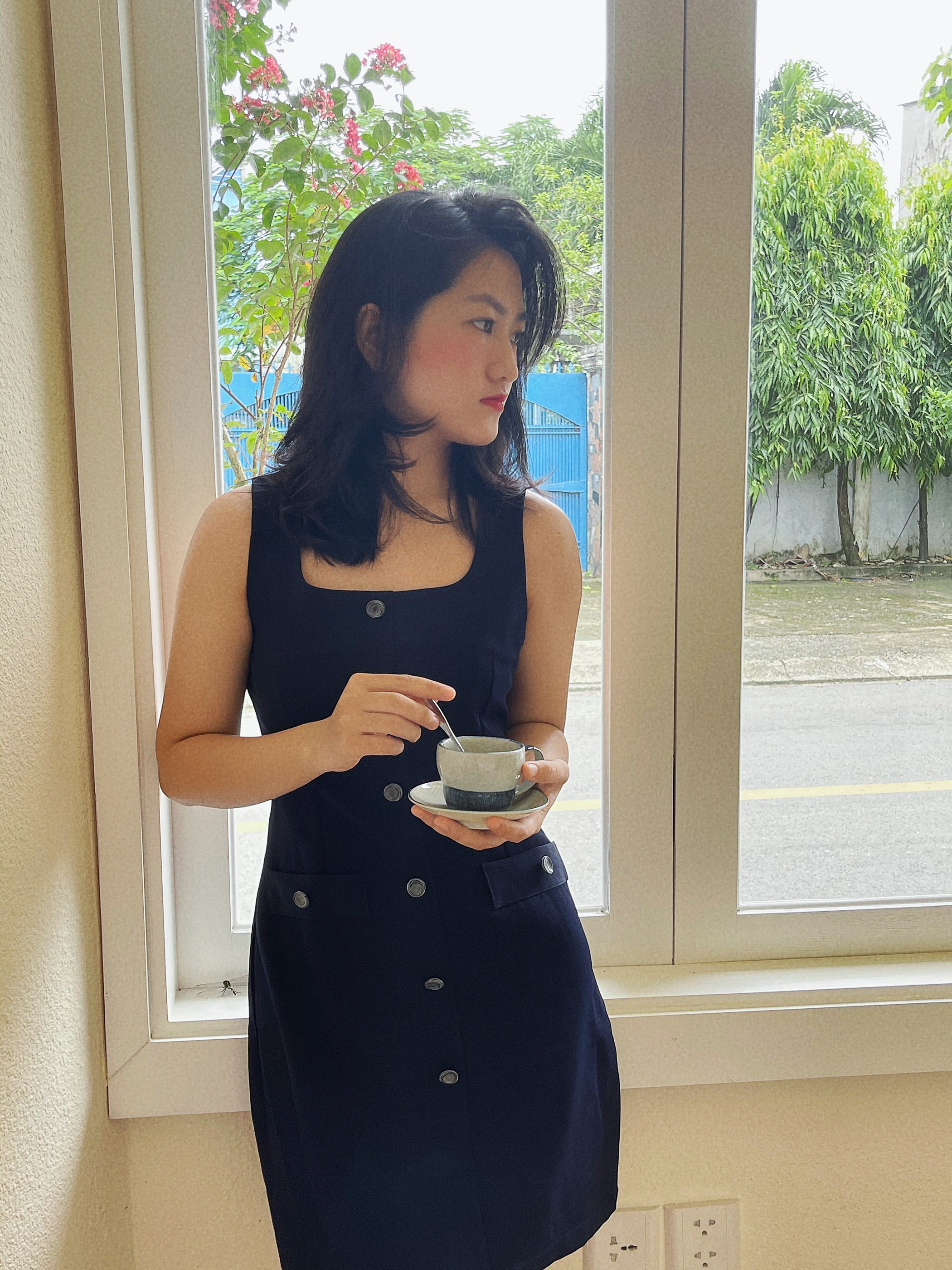Đầm dây navy đính nút - YV LE & CO
