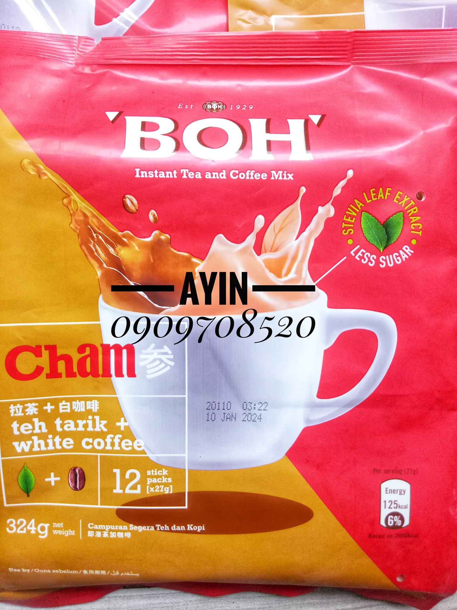 Trà Sữa BOH Mix Cà Phê Trắng BOH Cham Teh Tarik + White Coffee ( 12 Gói x 27g )
