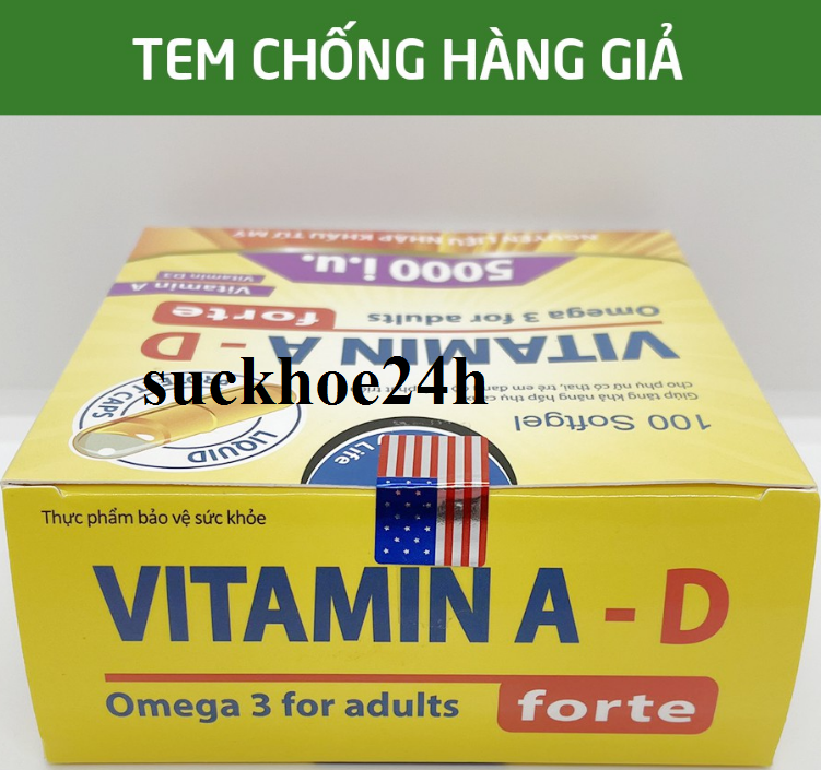Viên Uống Bổ Sung Vitamin A D, Omega 3 tăng cường sức khỏe, nâng cao đề kháng, tốt cho mắt, da - Hộp 100 viên