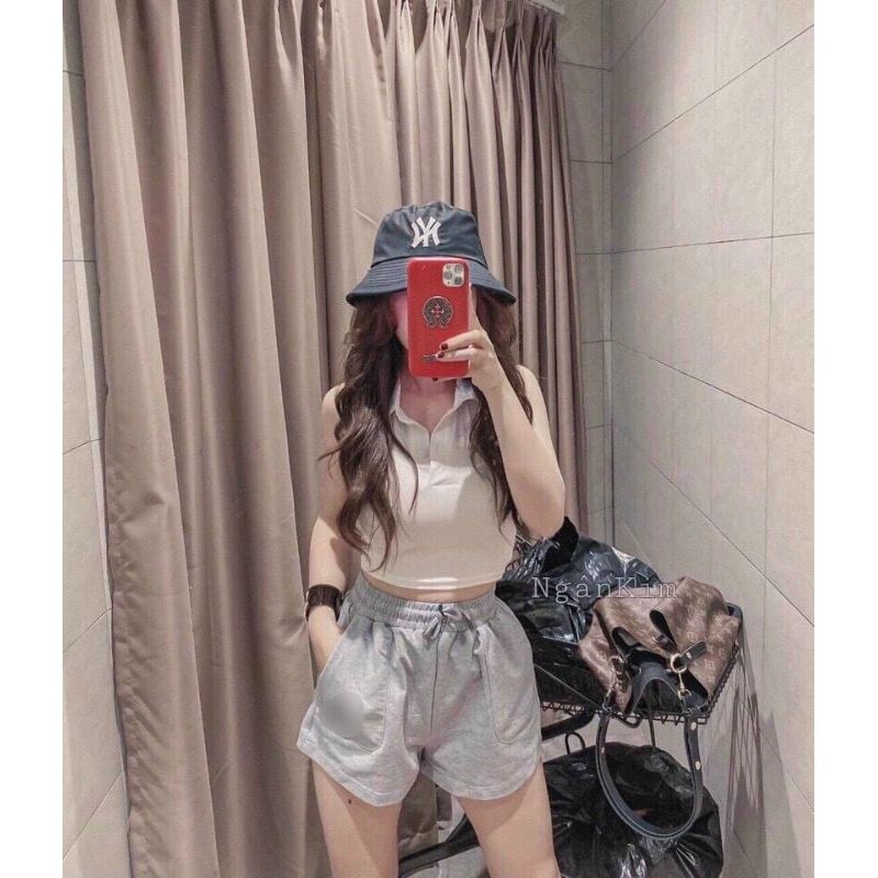 Áo Sát Nách Ba lỗ Cổ Bẻ Croptop Chuẩn Đẹp