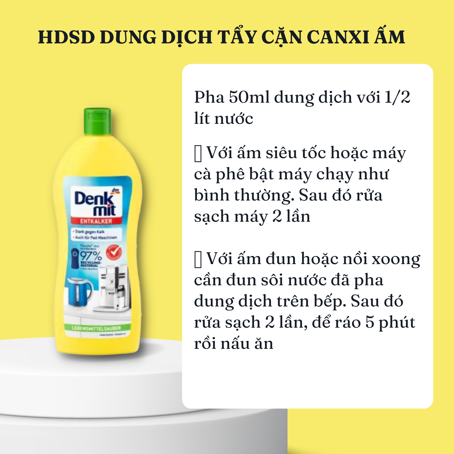 Dung dịch tẩy cặn Canxi ấm siêu tốc, máy pha cafe, Denkmit 250ml Tomlige