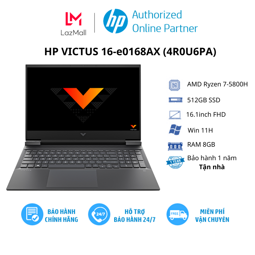 Laptop chính hãng hp victus 16-e0168ax / đen/ amd ryzen 7-5800h / ram 8gb/ 512gb ssd/ nvidia geforce rtx 3050 ti 4gb/ 16.1inch fhd/ 3cell/ win 10/ 1yr