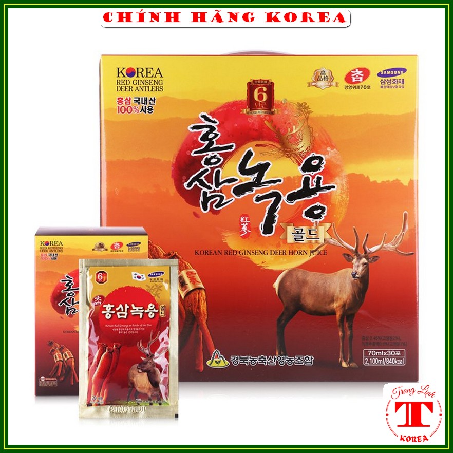 Nước hồng sâm nhung hươu Kanghwa hàn quốc, hộp 30 gói - Tăng thể lực, sức bền, giảm stress, đau đầu, phòng ung thư, tranglinhkorea