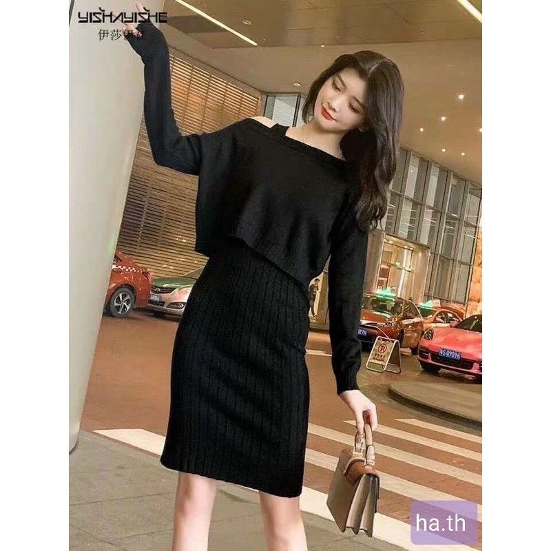sét đầm len kèm áo khoác cánh dơi cao cầp