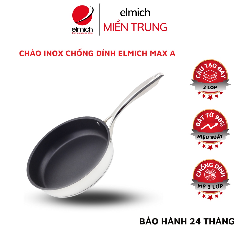 Chảo chống dính elmich ⚡ hàng cao cấp ⚡ chảo chiên xào inox chống dính elmich max a size 16cm 20cm 24cm