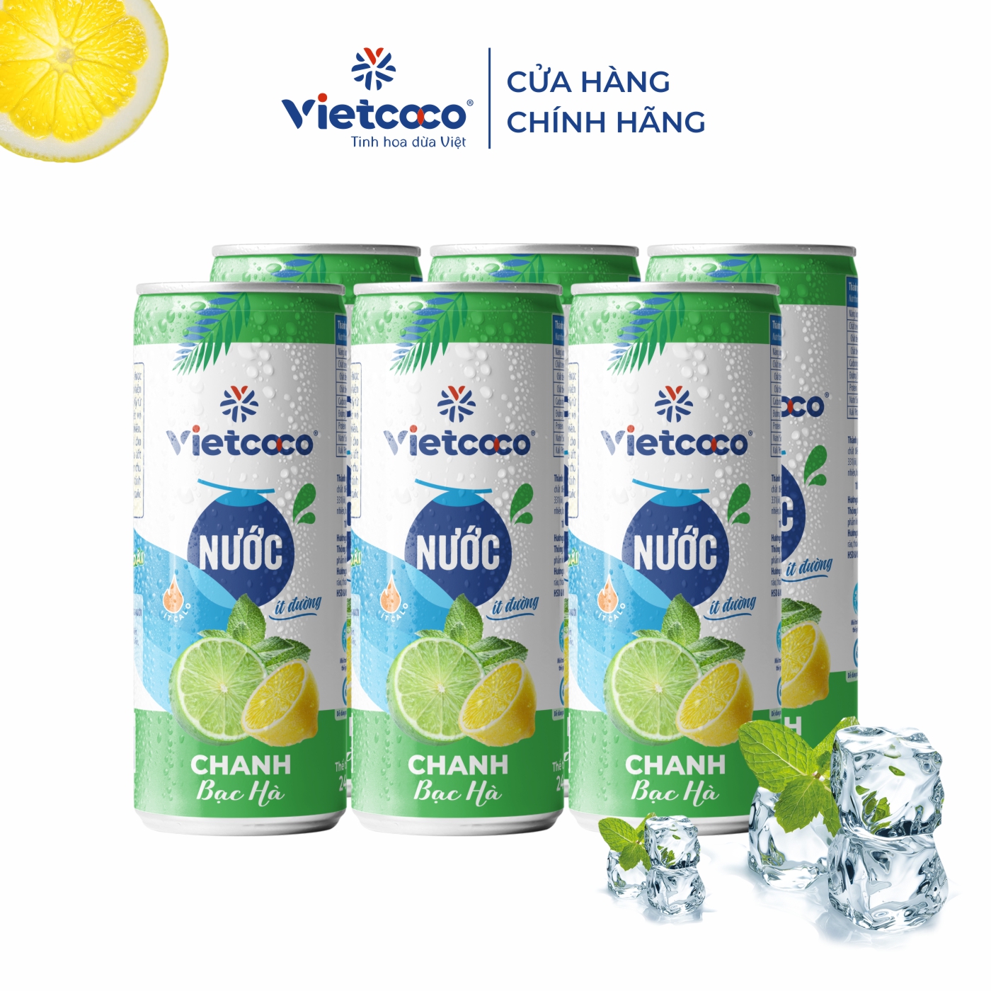 Combo 6 lon nước chanh bạc hà Vietcoco 240ml