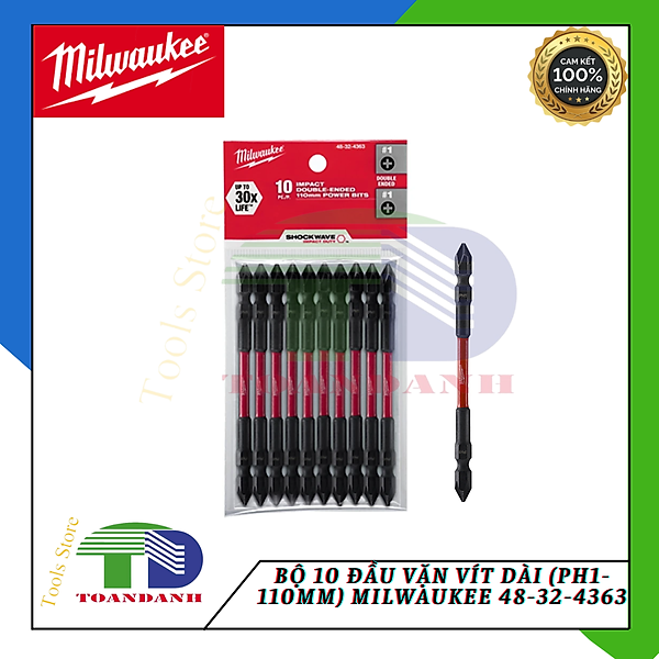 Đầu vặn vít dài (PH1-110mm) (bộ 10 mũi) MILWAUKEE 48-32-4363