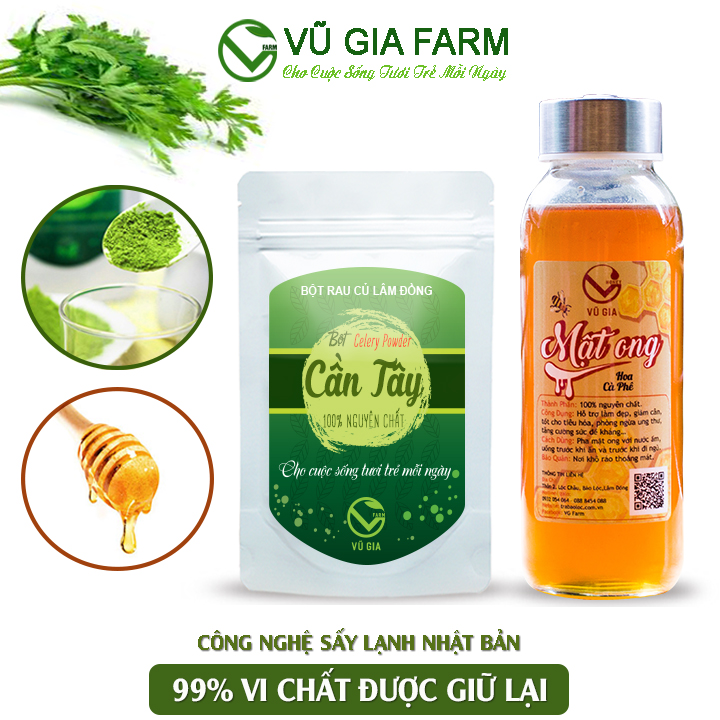 Combo Mật Ong Hoa Cà Phê 420g + Bột Cần Tây Sấy Lạnh 50g Nguyên Chất Vũ Gia - Giảm cân an toàn, giải độc, ngừa ung thư, đắp mặt nạ chăm sóc da