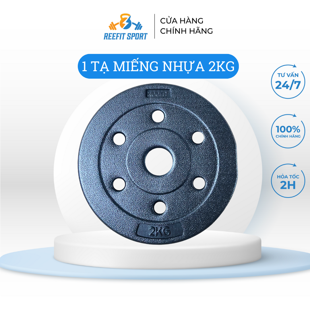 Tạ miếng nhựa đen Reefit 2kg có ruột