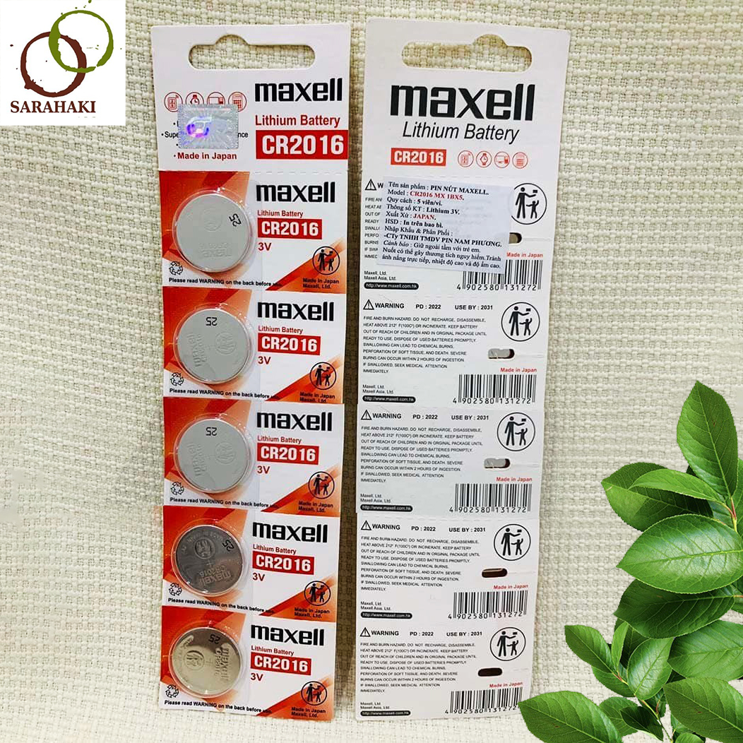 Combo 5 viên pin CR2016 Maxell Lithium 3V chính hãng