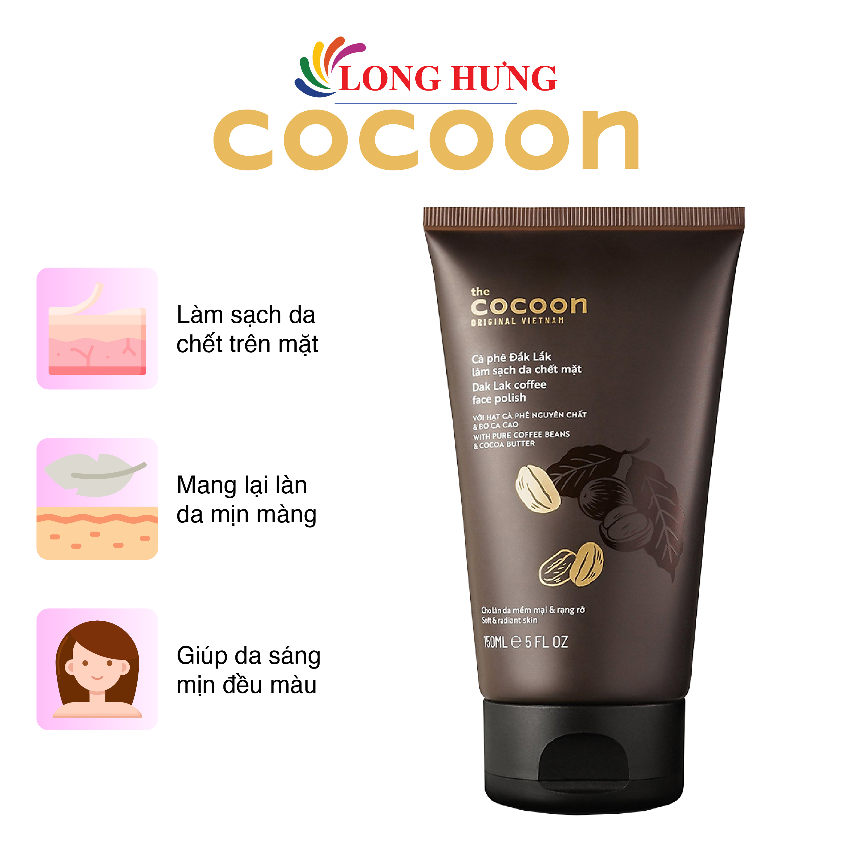 Tẩy tế bào chết mặt cà phê Đắk Lắk Cocoon làm sáng da (150ml)