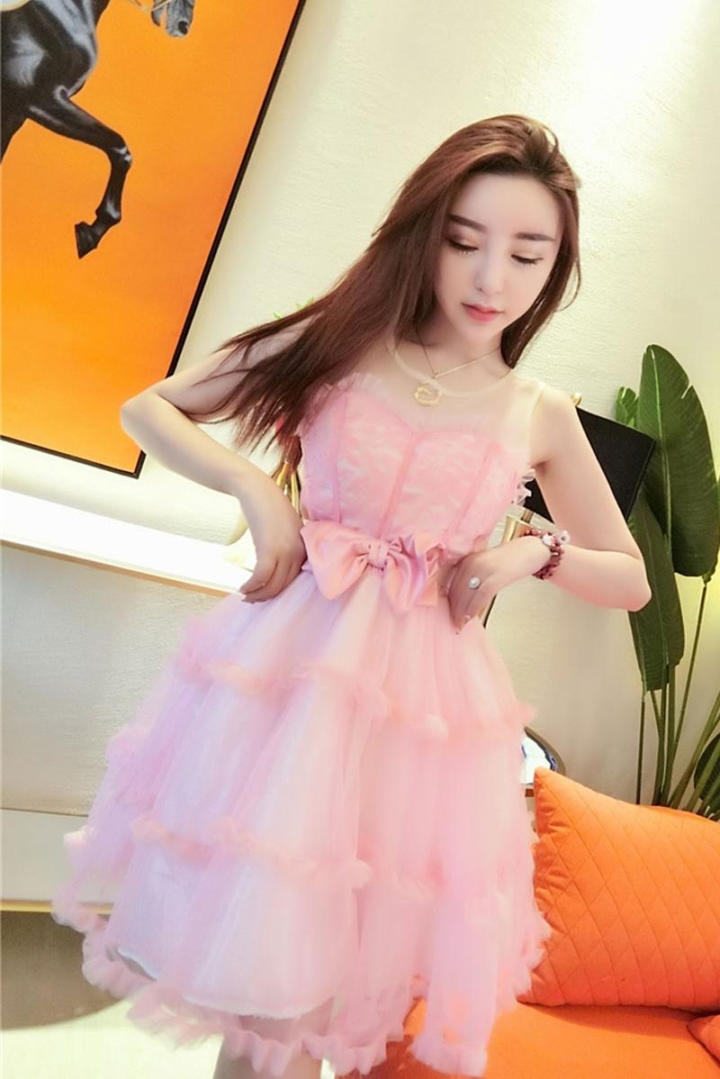 Đầm công chua không tay nơ eo xòe phồng
