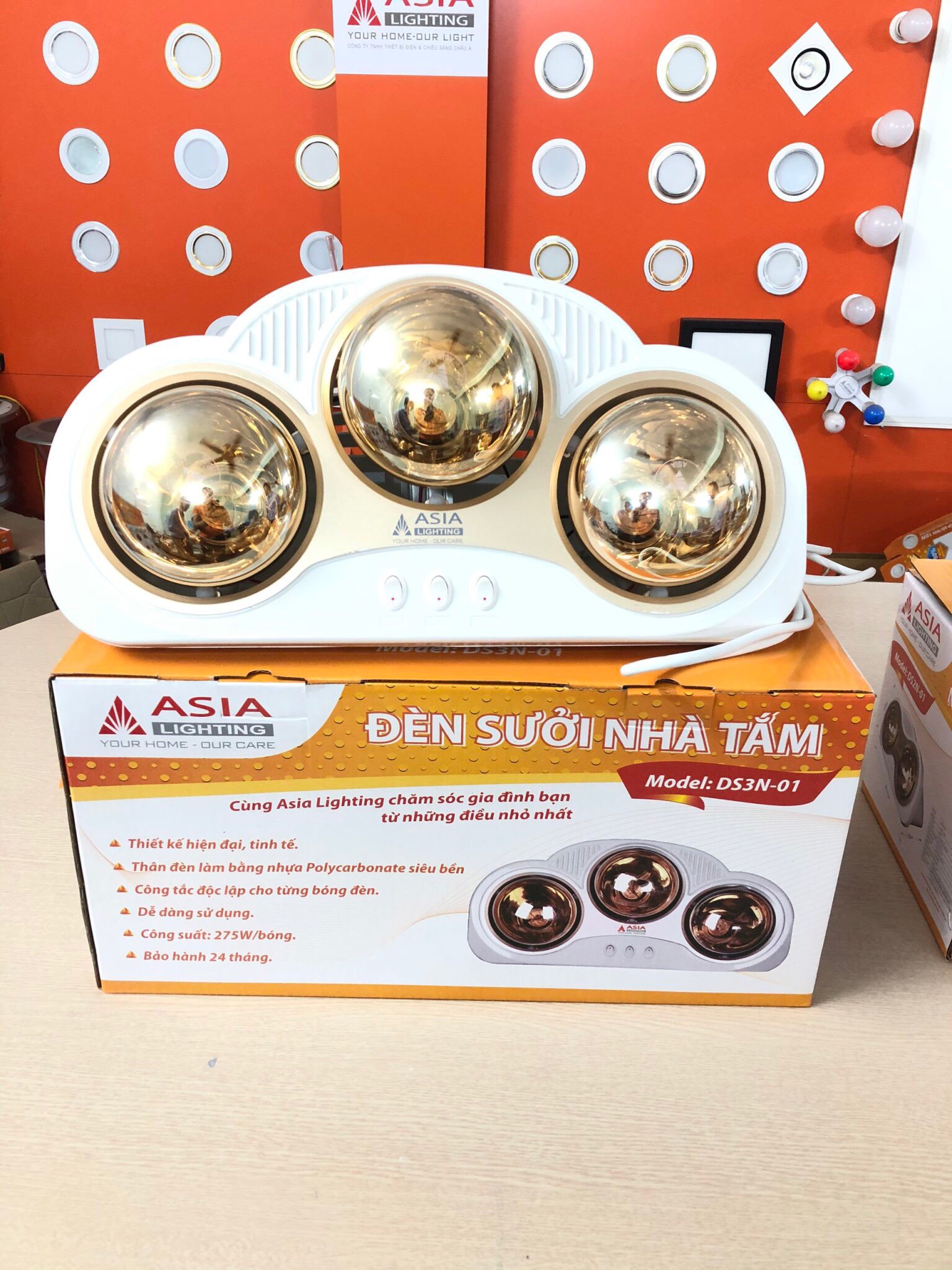 ĐÈN SƯỞI NHÀ TẮM 3 BÓNG ASIA CAO CẤP[ HÀNG CHÍNH HÃNG]