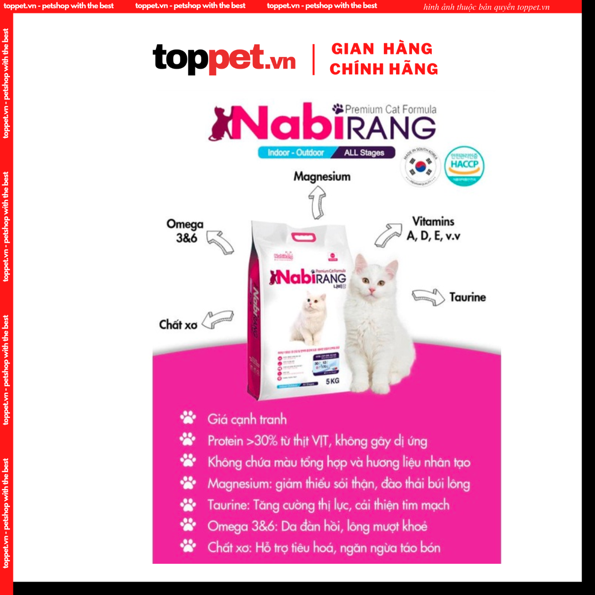 Hạt cho mèo NABIRANG. Hạt dinh dưỡng cho mèo mọi lứa tuổi.