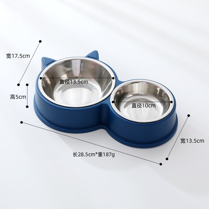 chén đôi inox hình mèo dành cho chó mèo - T3 PETS SHOP