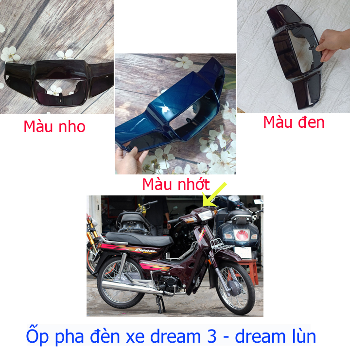 Ốp đèn pha nhựa ABS cao cấp gắn xe máy DREAM-LÙN