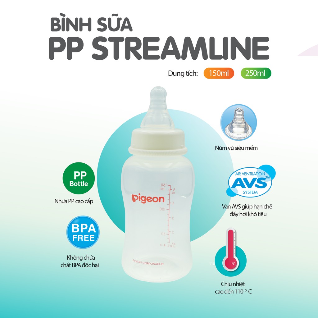 (Chính Hãng) Bình sữa Pigeon Streamline 150ml và 250ml
