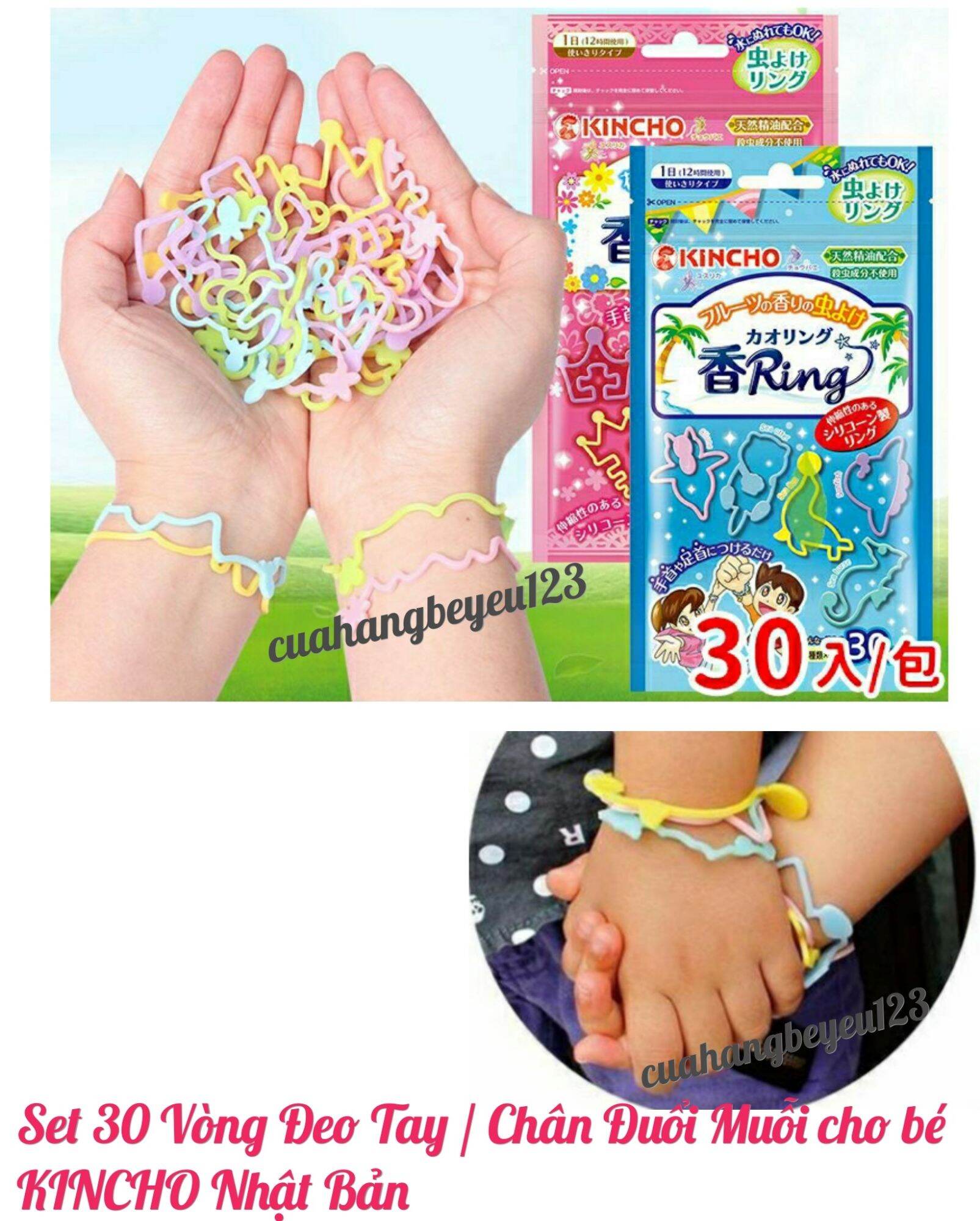 Gói 30 vòng đeo tay chân đuổi chống muỗi Kincho Nhật - an toàn cho bé - KBN