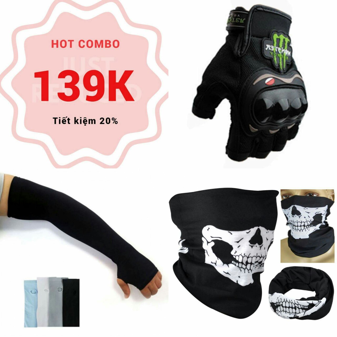 3 găng tay gù cụt + bó ống + khăn đa năng đi phượt