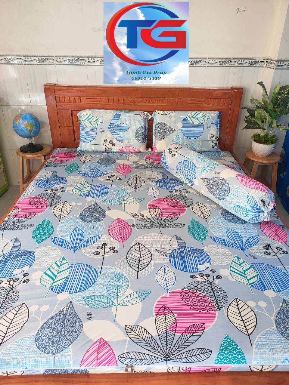 Bộ drap 4món Thun 3D Hàn Quốc ( 1drap + 2 gối nằm + 1 gối ôm)