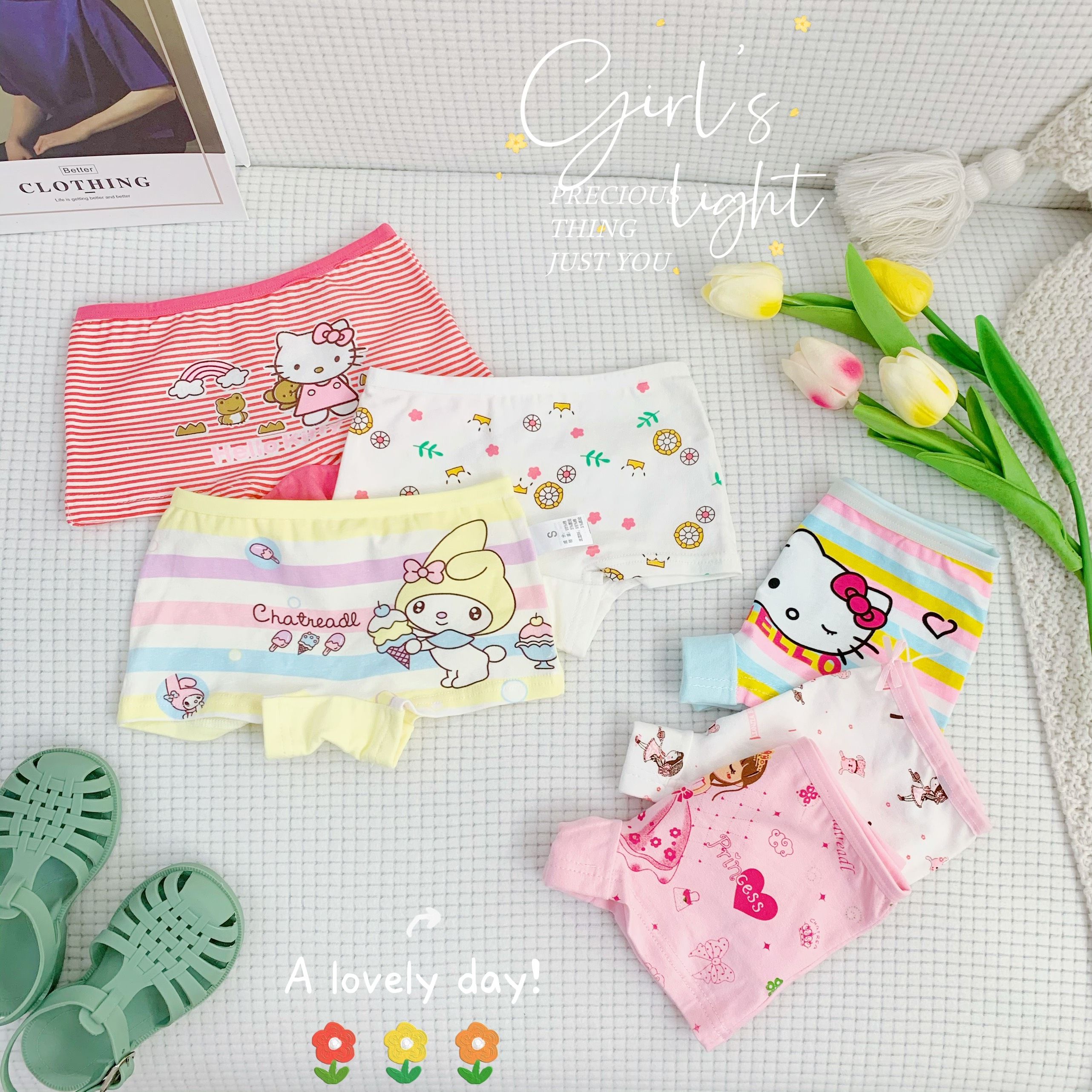 Quần chip đùi bé gái thun cotton co giãn mềm mại giao ngẫu nhiên