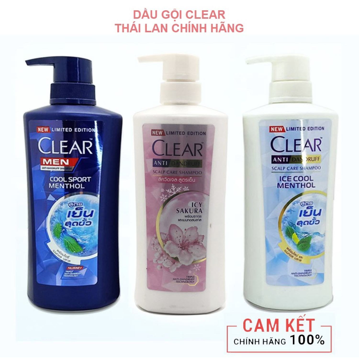 [Thái Lan] Dầu Gội Clear Men/ Bạc Hà & Hoa Anh Đào