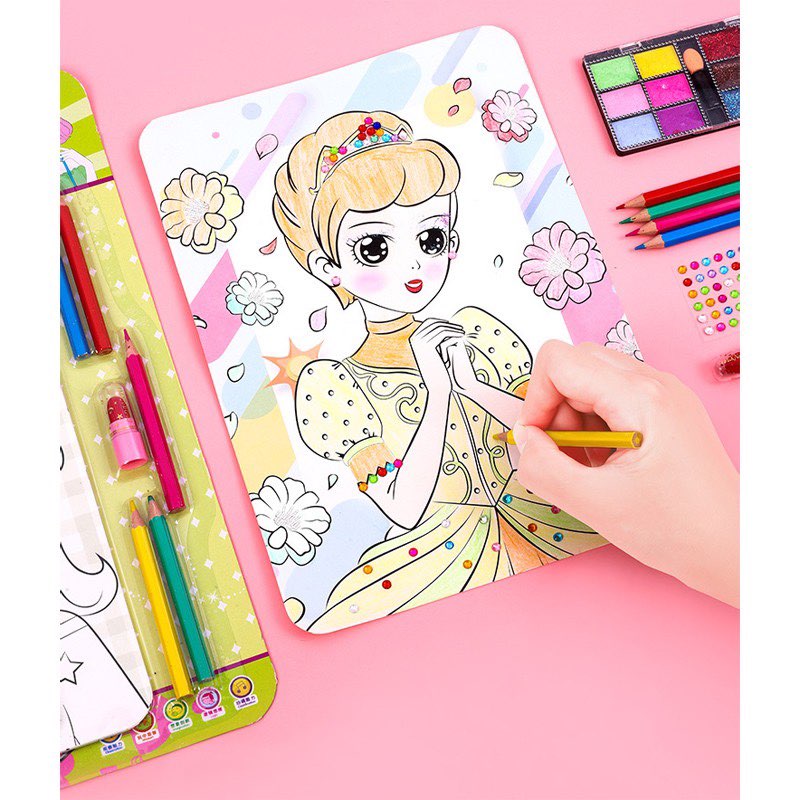 2 Set Tranh Tô Màu Trang Điểm Công Chúa Cho Bé