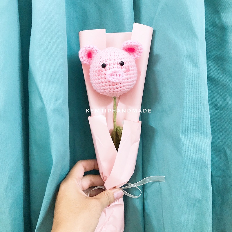 Hoa gà, lợn bằng len móc tay handmade