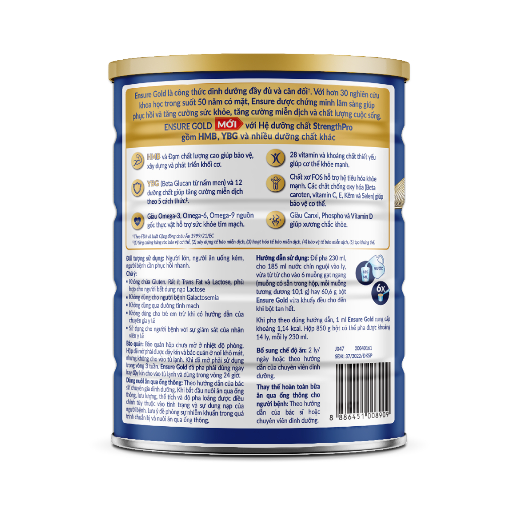 Sữa Bột Ensure Gold Abbott Hương Vani (HMB+YBG) 850g