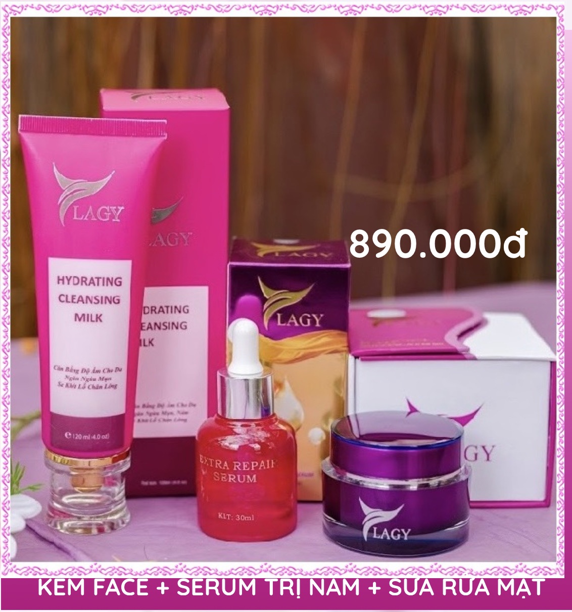 Ylagy 3-Piece Combo Includes Face Cream + Serum + Facial Cleanser (Large Set)