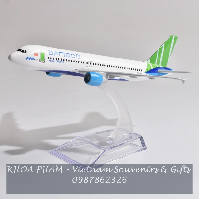 Mô hình tĩnh máy bay kim loại bamboo airways dài 16 cm, quà tặng du lịch ý nghĩa