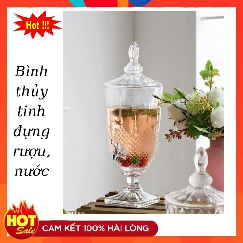Bình thủy tinh rót rượu, cocktail, nước hoa quả , Bình thủy tinh cao cấp có vòi đựng rượu ngâm, rượu vang, nước hoa quả, nước lọc