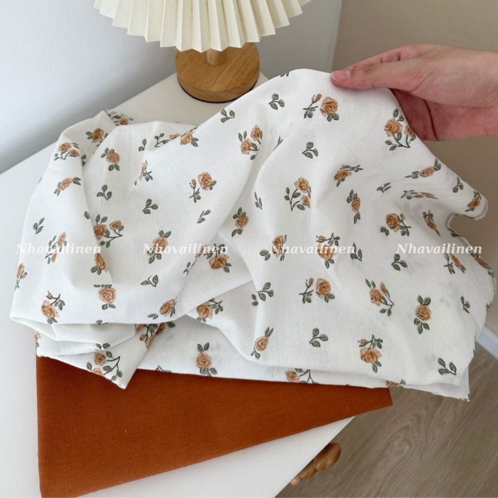 Vải Linen Bột Hoạ Tiết Hoa Hồng Nâu Mềm Mại Độ Dày Vừa Đủ Chất Liệu An Toàn Cho Da - Nhà Vải Linen