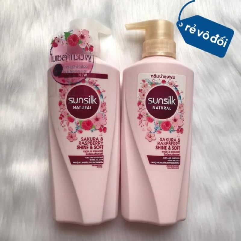 Combo dầu gội và xả mềm mượt hương hoa Sunsilk Sakura Raspberry 450ml | Thái Lan