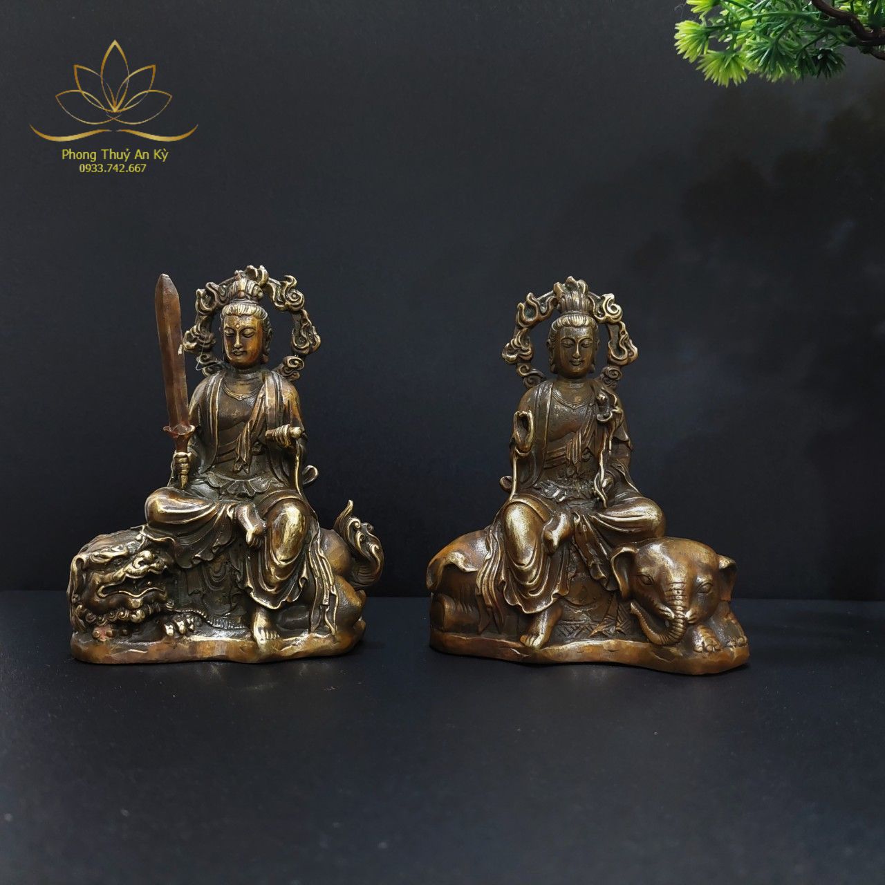 A514 - Tượng ĐỒng Văn thù phổ Hiền Bồ Tát