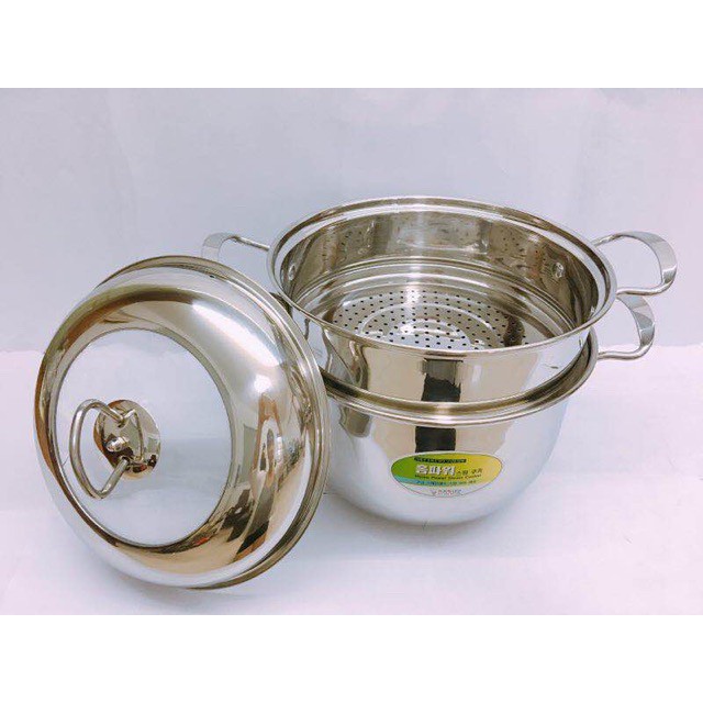 Bộ Nồi Xửng Hấp Hàn Quốc 3 Đáy Inox Size 26Cm