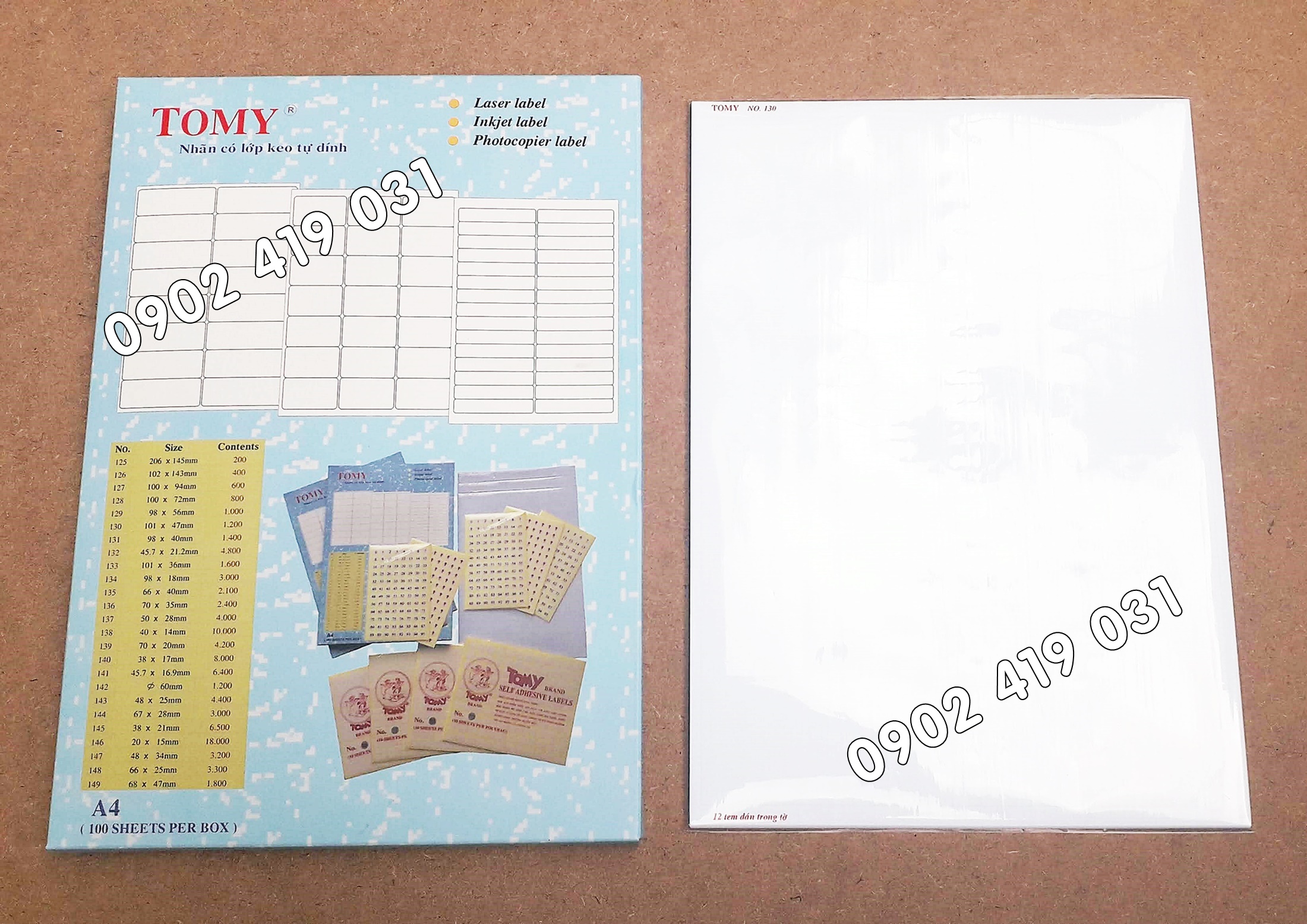 Giấy Decal A4 Tomy 130 [ 100 Tờ - 1200 Nhãn 101x47mm ]